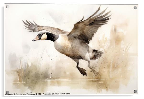 Watercolor painting of a goose on a white background. Acrylic by Michael Piepgras