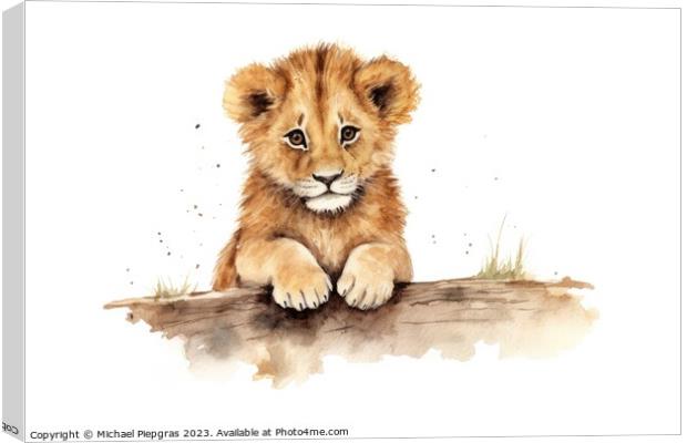 Watercolor painting of lion cubs on a white background. Canvas Print by Michael Piepgras