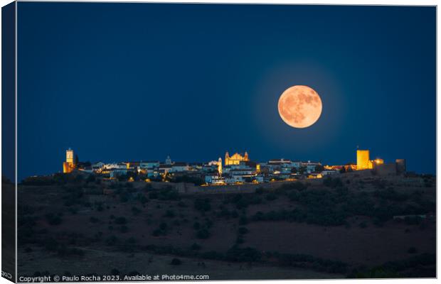 Night landscape of Monsaraz, Portugal, with a full moon Canvas Print by Paulo Rocha