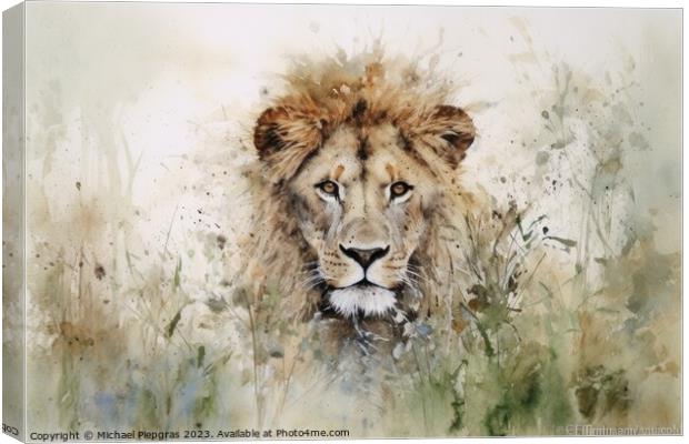 Watercolor painting of a lion on a white background. Canvas Print by Michael Piepgras