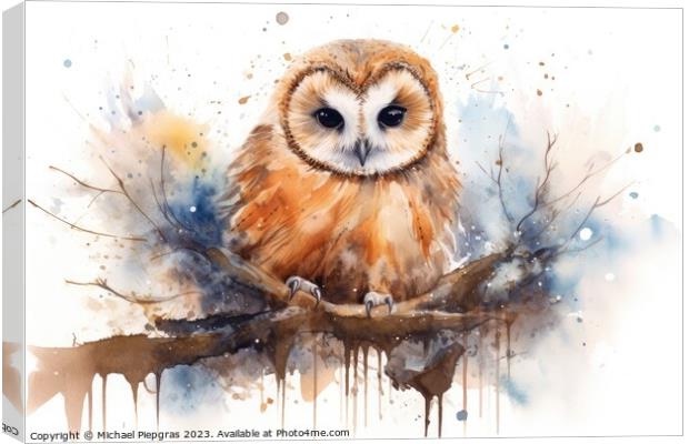 Watercolor painting of an owl on a white background. Canvas Print by Michael Piepgras
