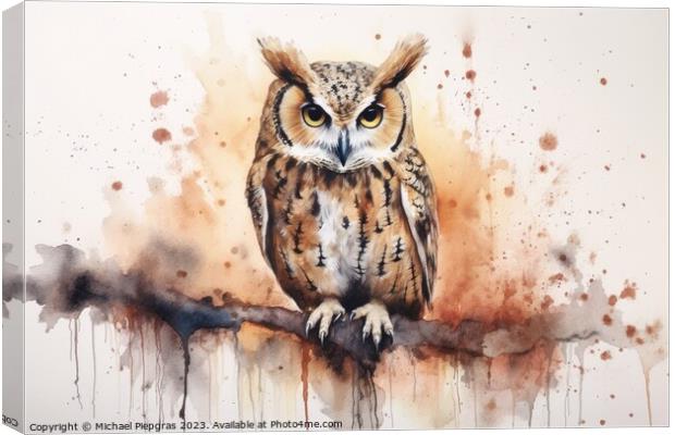 Watercolor painting of an owl on a white background. Canvas Print by Michael Piepgras