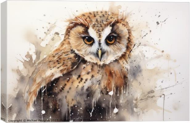 Watercolor painting of an owl on a white background. Canvas Print by Michael Piepgras