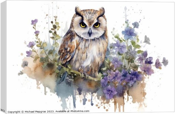 Watercolor painting of an owl on a white background. Canvas Print by Michael Piepgras