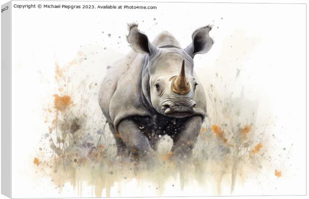 Watercolor painting of a Rhino on a white background. Canvas Print by Michael Piepgras