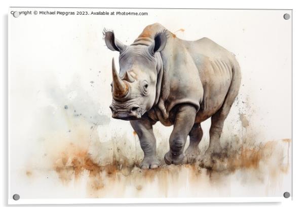 Watercolor painting of a Rhino on a white background. Acrylic by Michael Piepgras
