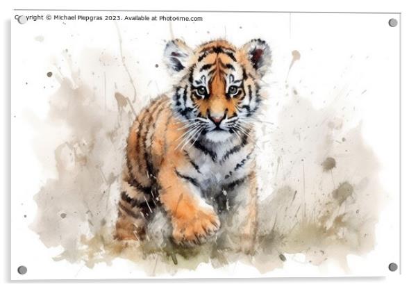 Watercolor painting of a Tiger on a white background. Acrylic by Michael Piepgras