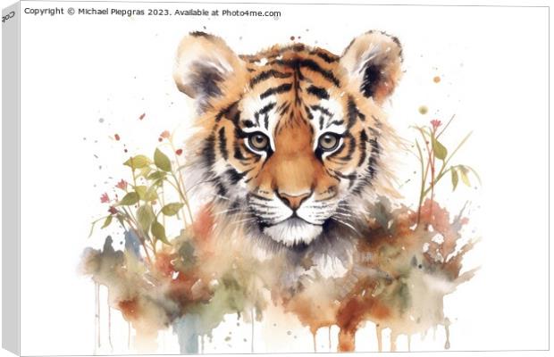Watercolor painting of a Tiger on a white background. Canvas Print by Michael Piepgras