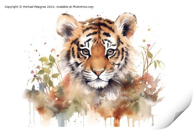 Watercolor painting of a Tiger on a white background. Print by Michael Piepgras
