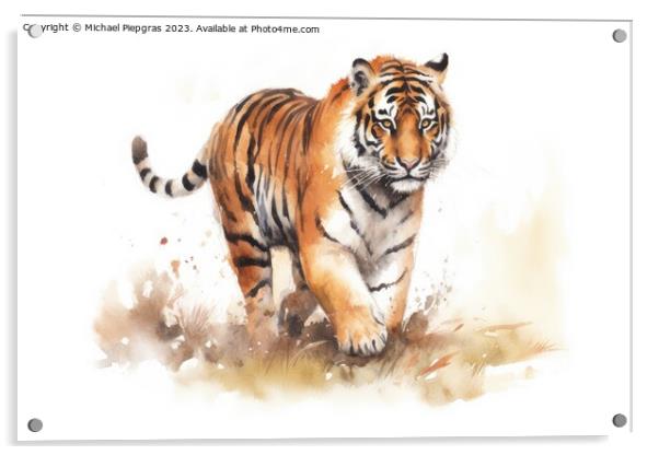 Watercolor painting of a Tiger on a white background. Acrylic by Michael Piepgras