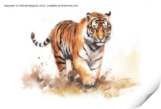 Watercolor painting of a Tiger on a white background. Print by Michael Piepgras