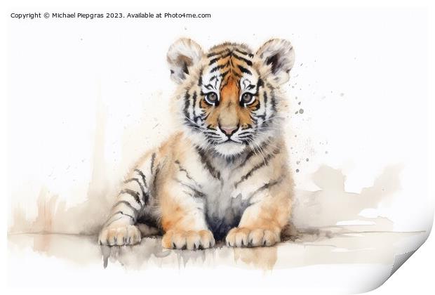 Watercolor painting of a Tiger on a white background. Print by Michael Piepgras