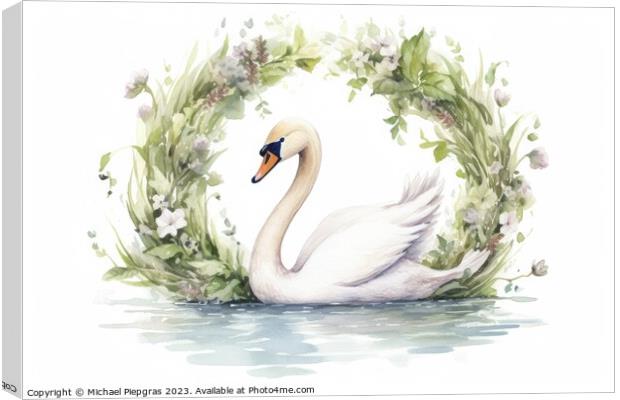 Watercolor painting of a swan on a white background. Canvas Print by Michael Piepgras