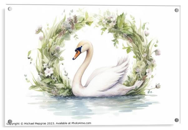Watercolor painting of a swan on a white background. Acrylic by Michael Piepgras