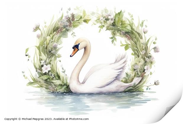 Watercolor painting of a swan on a white background. Print by Michael Piepgras