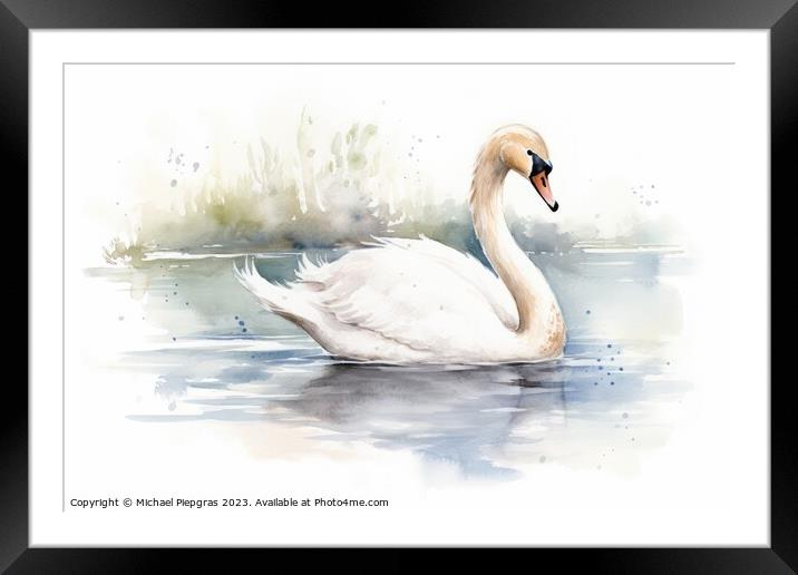 Watercolor painting of a swan on a white background. Framed Mounted Print by Michael Piepgras