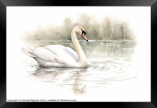 Watercolor painting of a swan on a white background. Framed Print by Michael Piepgras