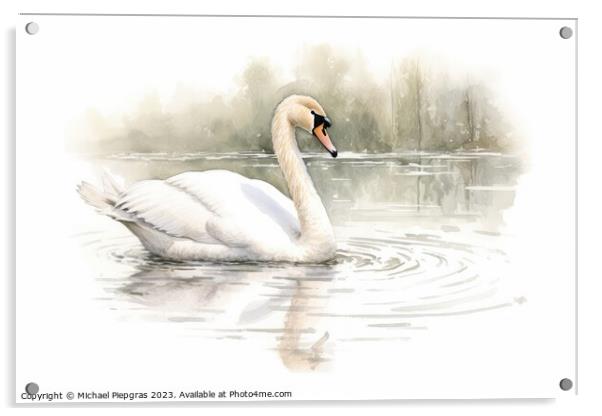 Watercolor painting of a swan on a white background. Acrylic by Michael Piepgras