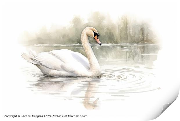 Watercolor painting of a swan on a white background. Print by Michael Piepgras