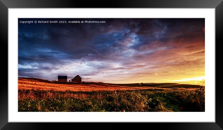 Two wooden houses on the edge of a pasture Framed Mounted Print by Richard Smith