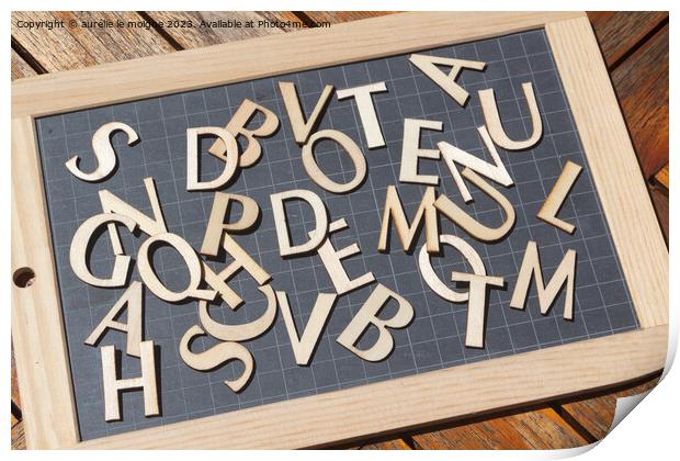 Chalkboard slate and wooden letters Print by aurélie le moigne