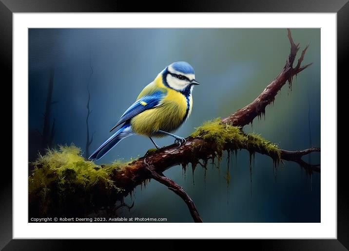 Forest Jewel: Blue Tit's Retreat Framed Mounted Print by Robert Deering