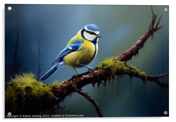 Forest Jewel: Blue Tit's Retreat Acrylic by Robert Deering