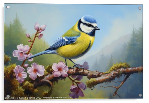 Chirping Charmer: Blue Tit's Resting Spot Acrylic by Robert Deering