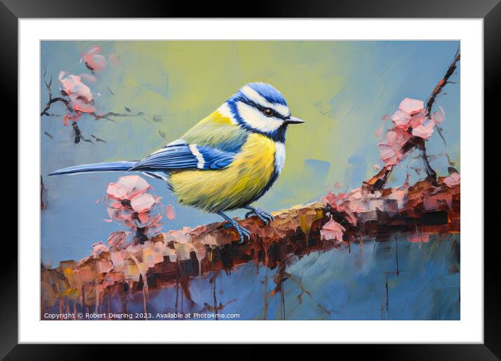 Forest Flair: Blue Tit's Lookout Framed Mounted Print by Robert Deering