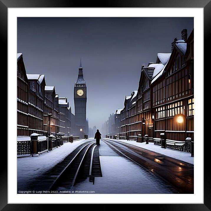 "Ethereal London: A Snowy Victorian Night" Framed Mounted Print by Luigi Petro