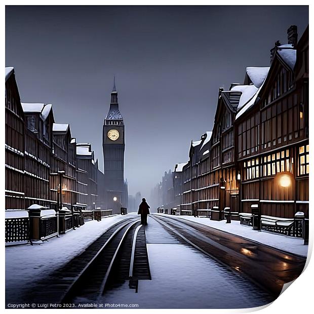 "Ethereal London: A Snowy Victorian Night" Print by Luigi Petro