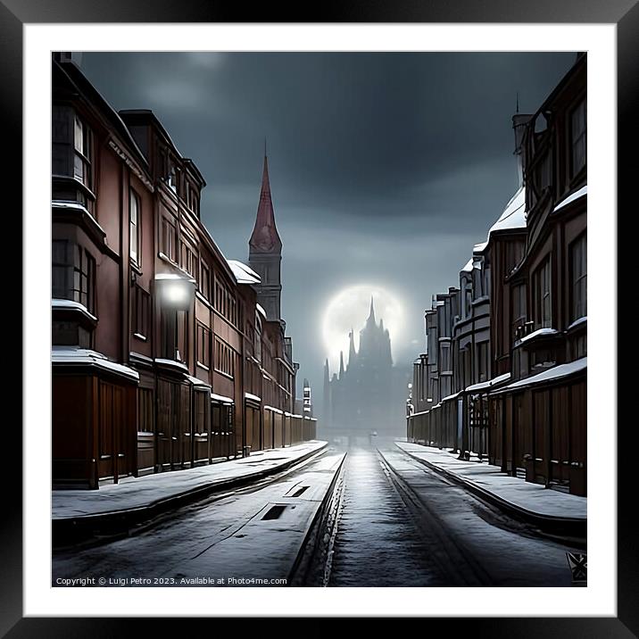 Enchanting Victorian Cityscape under Moonlit Snow Framed Mounted Print by Luigi Petro