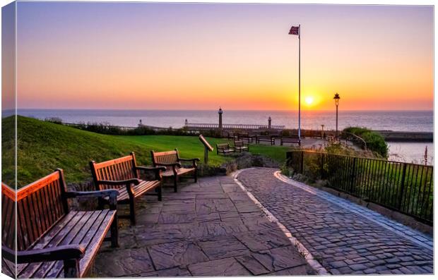 Whitby West Cliff Sunrise Canvas Print by Tim Hill