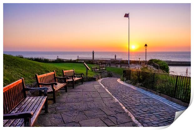 Whitby West Cliff Sunrise Print by Tim Hill