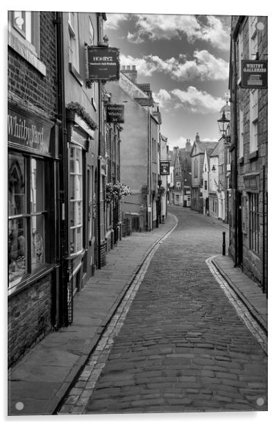 Whitby Shambles Black and White Acrylic by Tim Hill