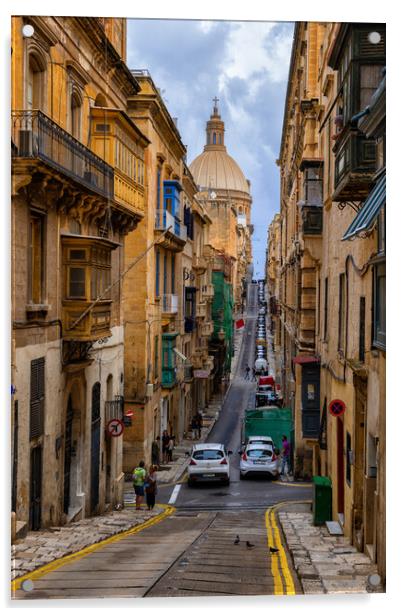 Old Mint Street In Valletta City In Malta Acrylic by Artur Bogacki