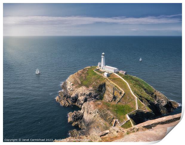 Sailing the Serene Seas at South Stack Print by Janet Carmichael