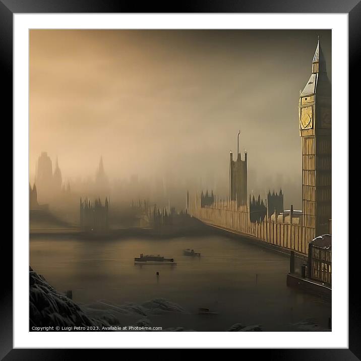 Misty Moonrise Over Iconic London Landmarks Framed Mounted Print by Luigi Petro