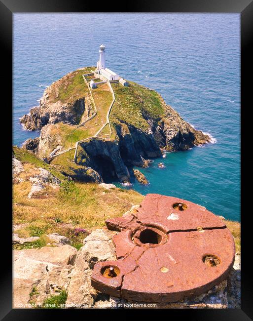 South Stack Lighthouse from the Gun Emplacement Framed Print by Janet Carmichael