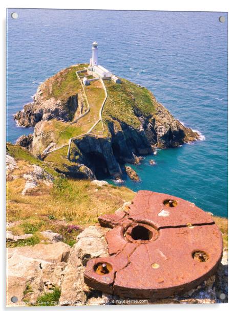 South Stack Lighthouse from the Gun Emplacement Acrylic by Janet Carmichael