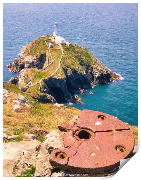 South Stack Lighthouse from the Gun Emplacement Print by Janet Carmichael