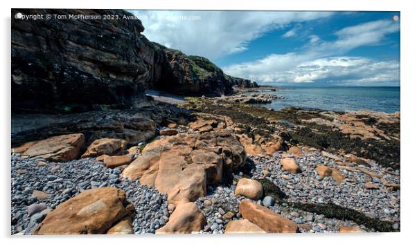 Serene Seascape of Cummingston's Rocky Beach Acrylic by Tom McPherson