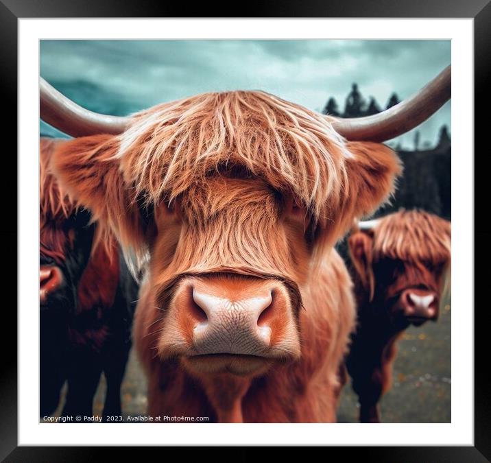 A close up of a highland cow  Framed Mounted Print by Paddy 
