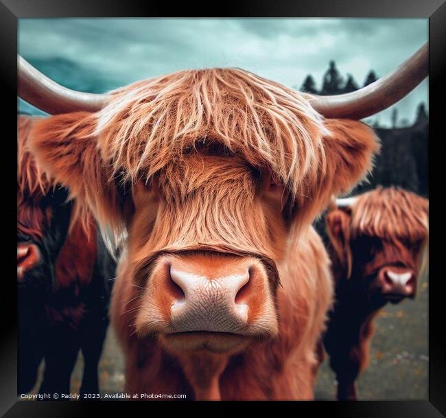 A close up of a highland cow  Framed Print by Paddy 