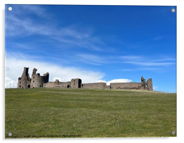 Castle ruins blue sky green grass Acrylic by Helen Reid