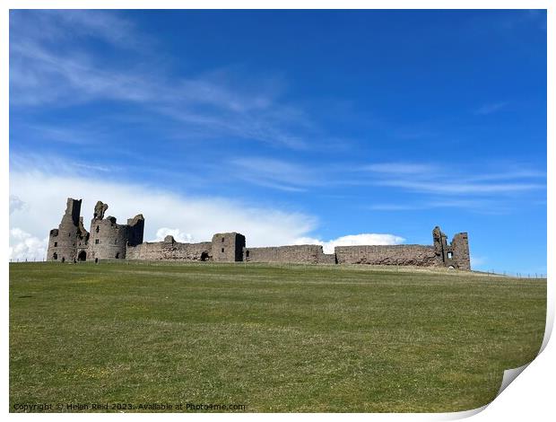 Castle ruins blue sky green grass Print by Helen Reid