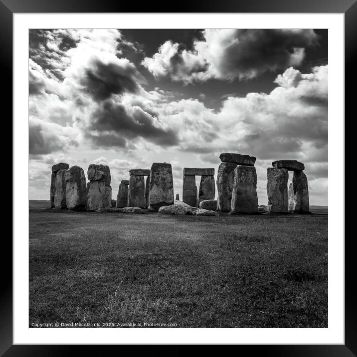 Stonehenge Black & White (Square) Framed Mounted Print by David Macdiarmid