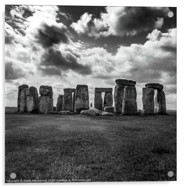 Stonehenge Black & White (Square) Acrylic by David Macdiarmid