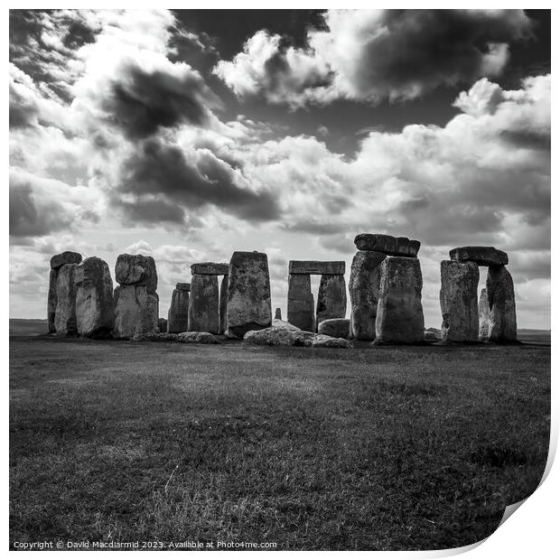 Stonehenge Black & White (Square) Print by David Macdiarmid