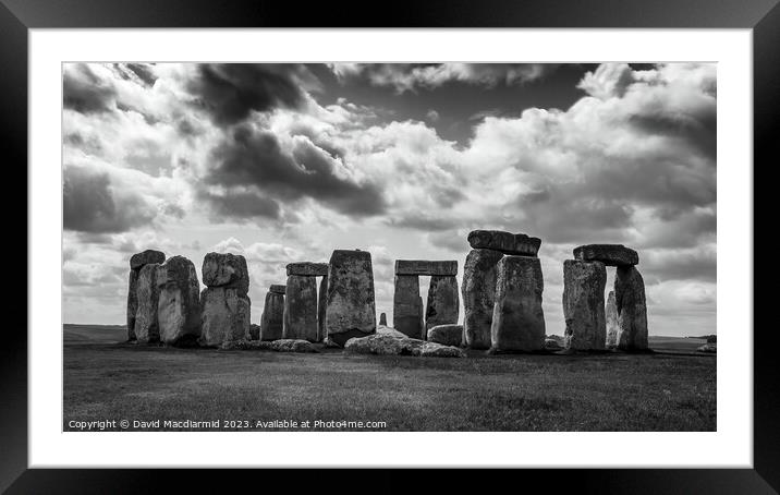 Stonehenge Black & White Panorama Framed Mounted Print by David Macdiarmid